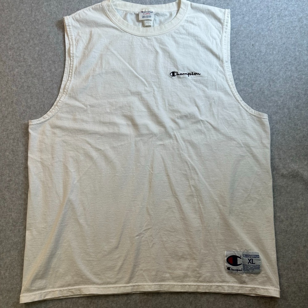 Vintage 90s Champion Muscle Tank Top Shirt White XL RN 26094